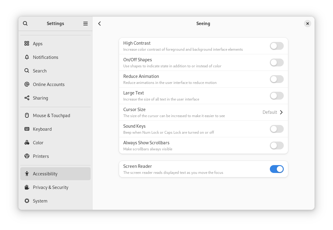 &ldquo;Seeing&rdquo; panel within GNOME Settings